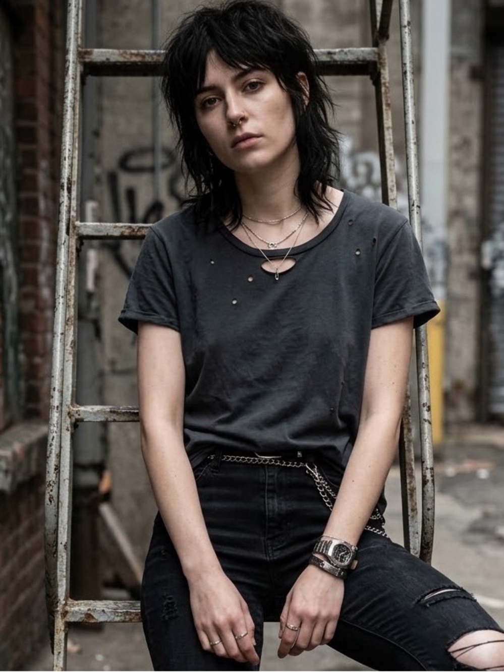 Ragdoll LA Distressed Vintage Tee Faded Black Keyhole Cutout Grunge Rocker